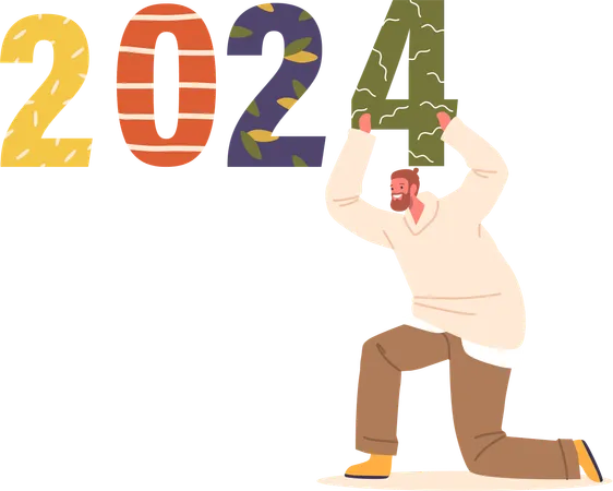 Hombre sostiene números 2024  Ilustración