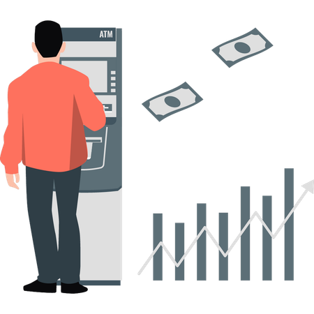 Hombre retirando dinero del cajero automático  Ilustración