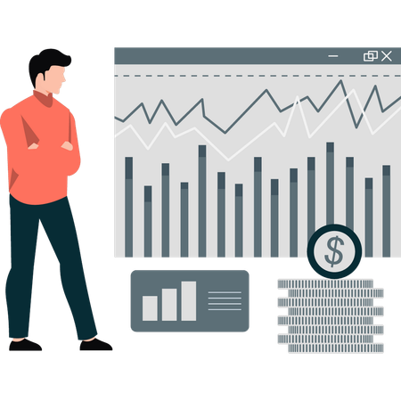 Hombre revisando gráficos de negocios  Ilustración