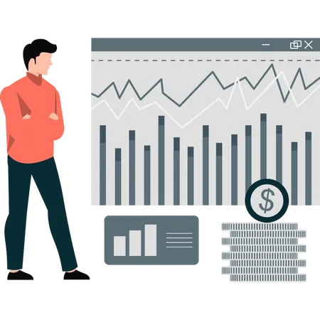 Hombre revisando gráficos de negocios  Ilustración