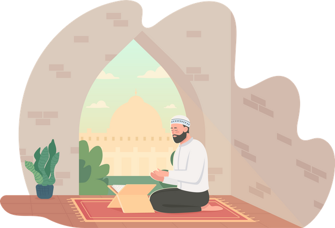 Hombre rezando el Corán  Ilustración