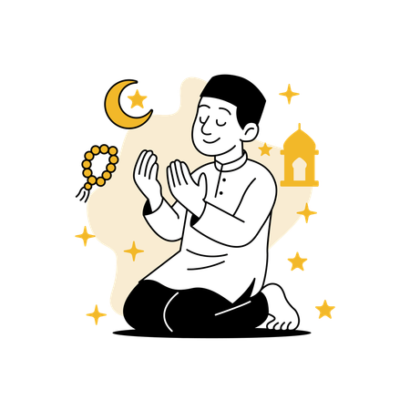 Hombre rezando después del sacrificio del Eid  Ilustración
