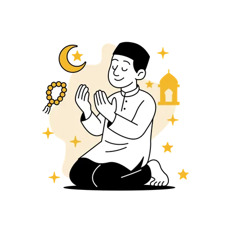 Hombre rezando después del sacrificio del Eid  Ilustración