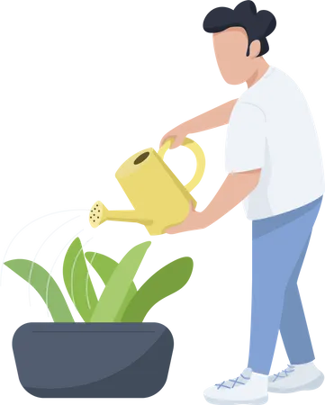 Hombre regando la planta  Ilustración