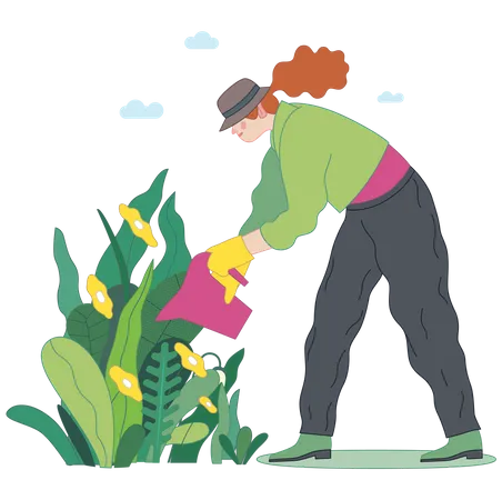 Mujer regando la planta  Ilustración