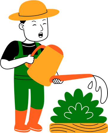 Hombre regando la planta  Ilustración