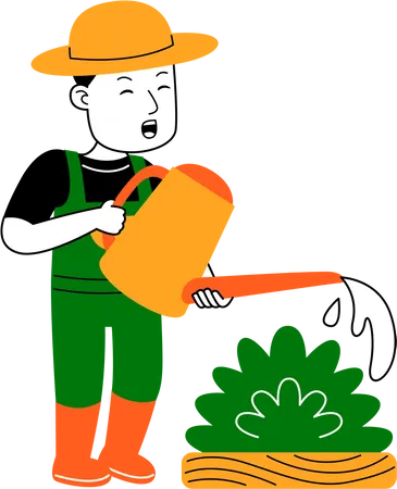 Hombre regando la planta  Ilustración