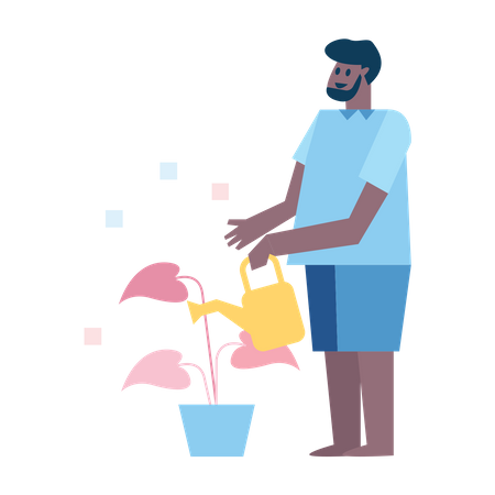 Hombre regando plantas  Ilustración