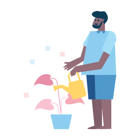 Hombre regando plantas  Ilustración