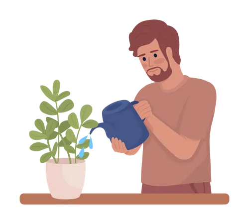 Hombre regando plantas de interior  Ilustración