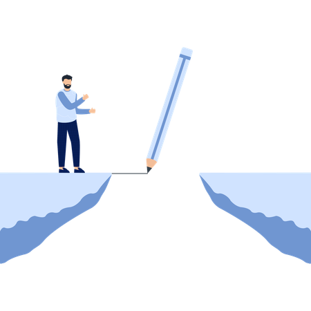 Hombre que cierra una brecha con un lápiz: concepto creativo de resolución de problemas  Ilustración