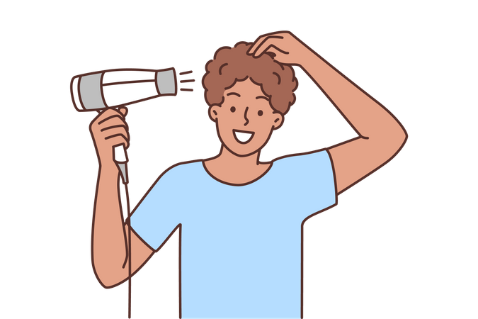 Hombre secándose el cabello  Ilustración