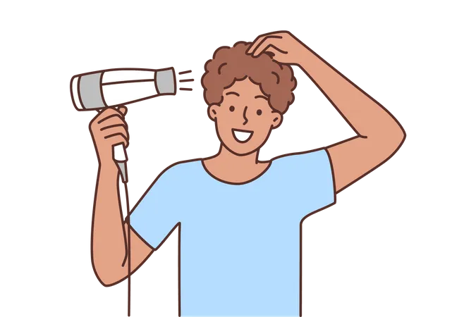 Hombre secándose el cabello  Ilustración