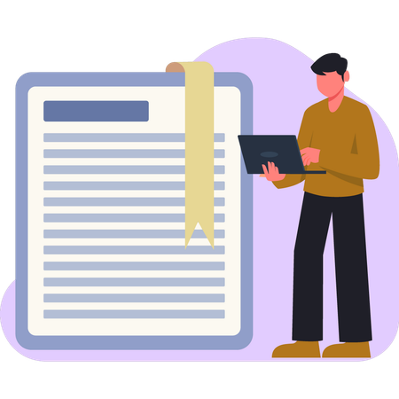 Hombre seleccionando un libro electrónico en línea desde un sitio web  Illustration
