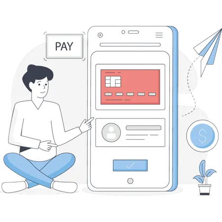Hombre señalando pago con tarjeta  Ilustración