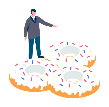 Hombre señalando donut  Ilustración
