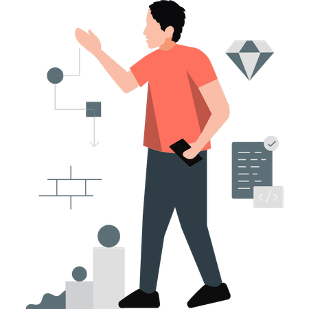 Hombre señalando el flujo de trabajo empresarial  Ilustración