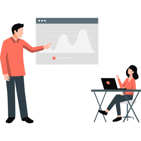 Hombre señalando un gráfico analítico  Ilustración