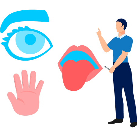 Hombre señalando el sentido del ojo humano  Ilustración