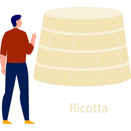 Hombre señalando queso ricotta  Ilustración