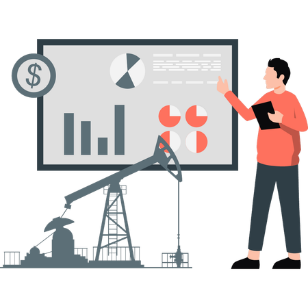 Hombre señalando la construcción de una infografía  Ilustración