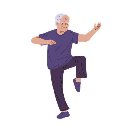 Hombre mayor haciendo Tai Chi en equilibrio  Ilustración