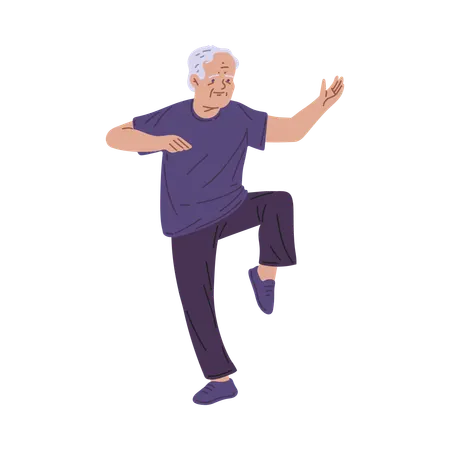 Hombre mayor haciendo Tai Chi en equilibrio  Ilustración
