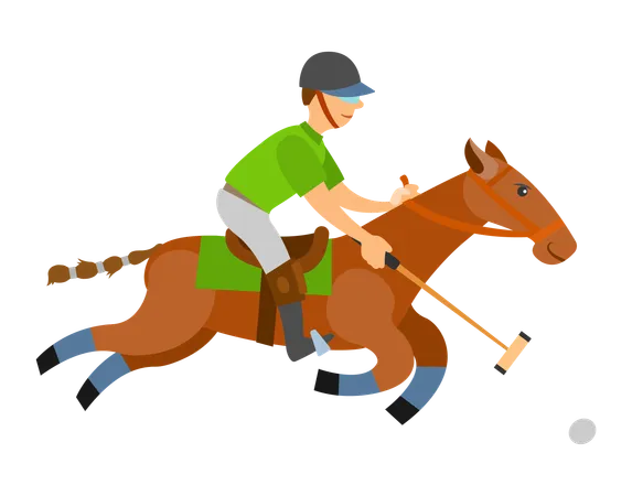 Hombre sentado a caballo y jugando polo  Ilustración