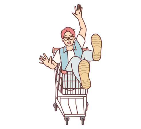 Hombre sentado en el carrito de compras  Illustration