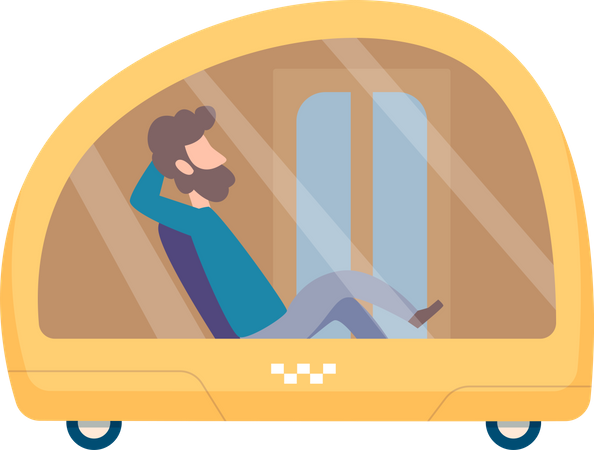 Hombre sentado en un coche automatizado  Ilustración