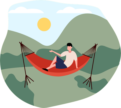 Hombre sentado en una hamaca  Ilustración