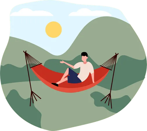 Hombre sentado en una hamaca  Ilustración
