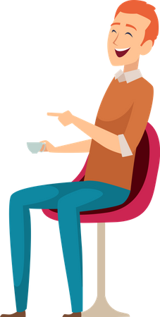 Hombre sentado en una silla mientras sostiene el café  Ilustración