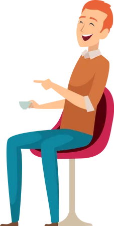 Hombre sentado en una silla mientras sostiene el café  Ilustración
