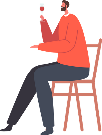 Hombre sentado en una silla sosteniendo una copa de vino en la mano  Ilustración