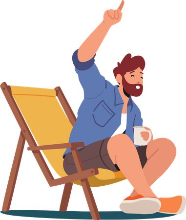 Hombre sentado en una silla y disfrutando de un café  Ilustración