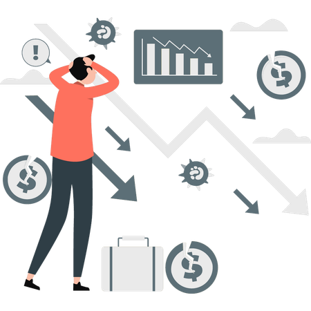 Hombre sintiendo estrés por pérdida de inversión  Ilustración