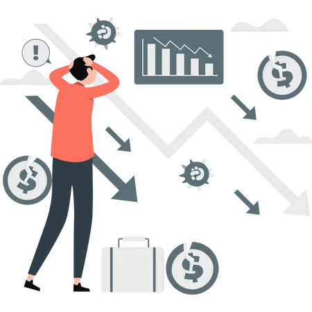 Hombre sintiendo estrés por pérdida de inversión  Ilustración