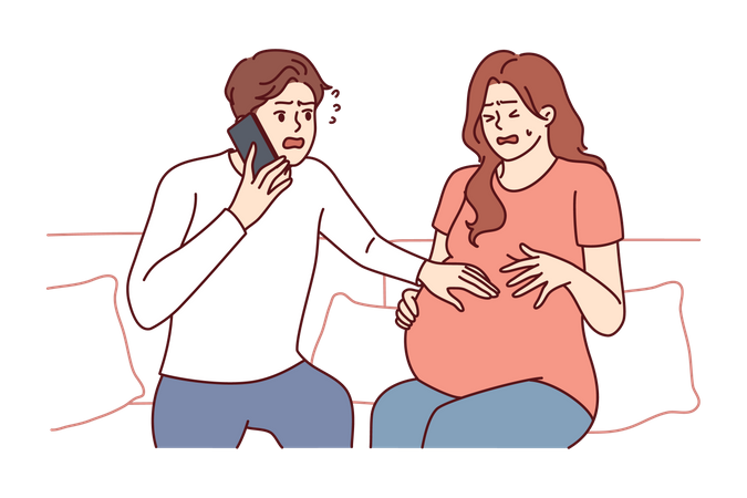 Hombre siente pánico por su esposa embarazada  Ilustración