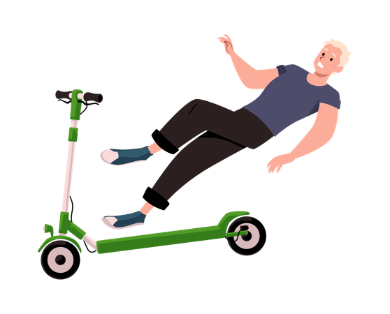 Un hombre sin casco se cae de un scooter  Ilustración