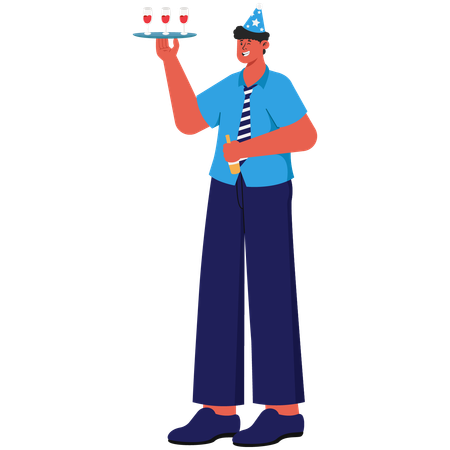 Hombre sirviendo bebida para fiesta de año nuevo  Illustration