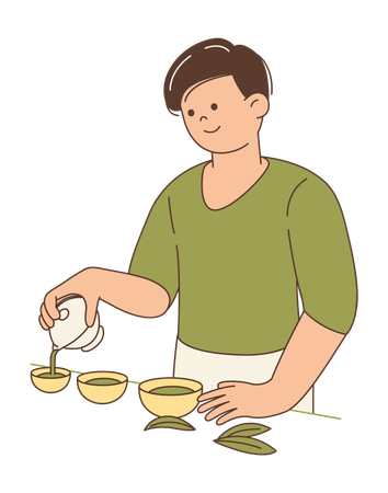 Hombre sirviendo té en la ceremonia del té  Ilustración