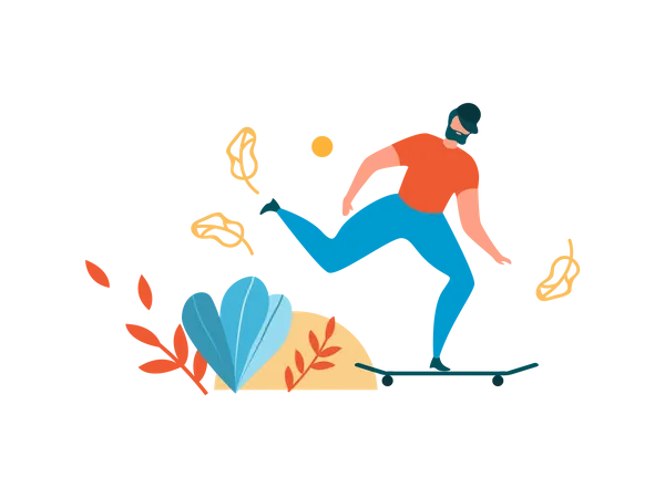 Hombre skate en el parque  Ilustración