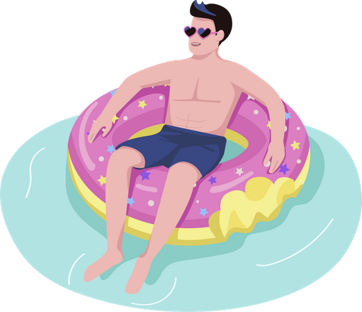 Hombre en donut inflable  Ilustración