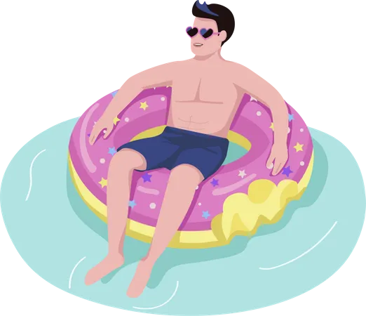 Hombre en donut inflable  Ilustración