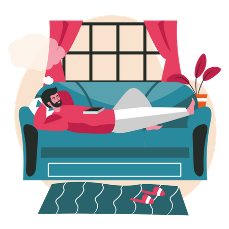 Hombre soñando mientras está acostado en el sofá  Ilustración