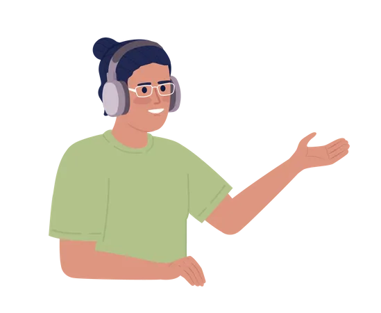 Hombre sonriente con auriculares comunicándose  Ilustración