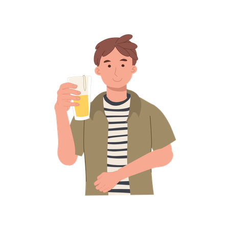 Hombre sonriente levantando tostadas de cerveza en celebración  Illustration