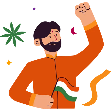 Hombre sosteniendo la bandera en el día de la república india  Ilustración