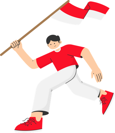 Hombre sujetando la bandera de indonesia  Ilustración